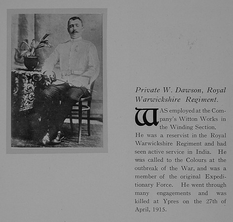 Dawson W Pte 7613 1st Royal Warwickshire Regiment Obit General Electrial Company Roll Of Honour