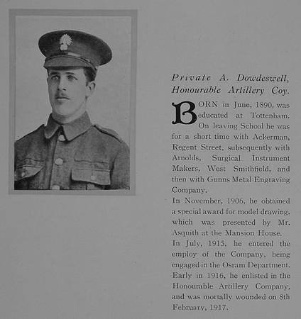 Dowdeswell A Pte 7411 1st Honourable Artillery Company Obit General Electrical Company Roll Of Honour