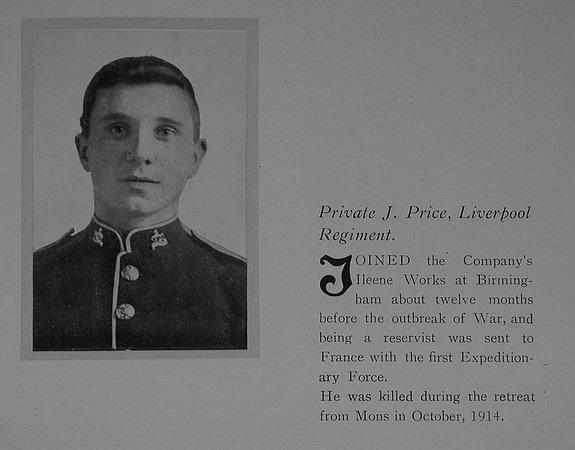 Price J Pte 9030 1st Kings Liverpool Regiment Obit General Electrical Company Roll Of Honour