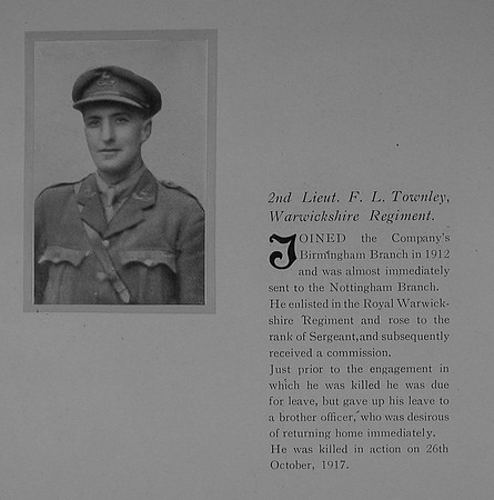 Townley F L 2nd Lt 14th Royal Warwickshire Regiment General Electric Company Roll Of Honour
