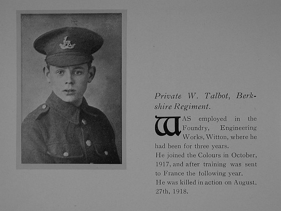Talbot W Pte 220742 8th Royal Berkshire Regiment Obit General Electric Company Roll Of Honour