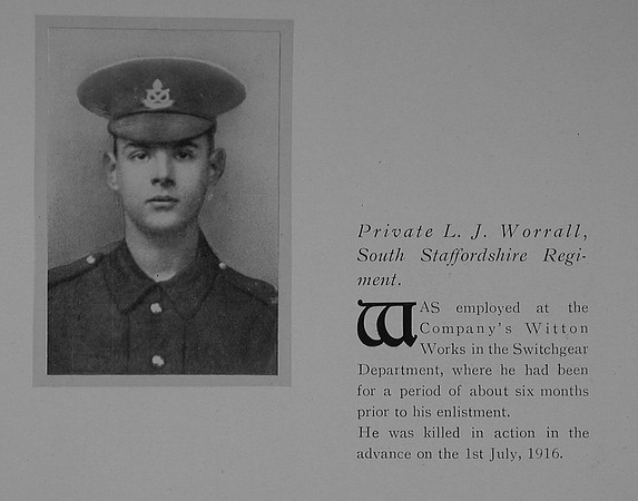 Worrall L J Pte 14102 8th South Staffs Regiment General Electric Company Roll Of Honour