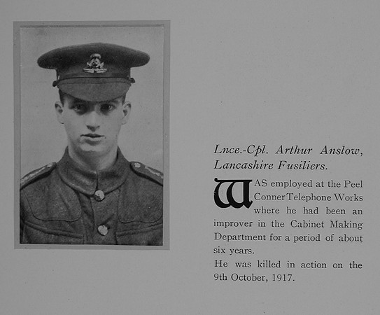Anslow A L/Cpl 306189 8th Lancashire Fusiliers General Electric Comapny Roll Of Honour