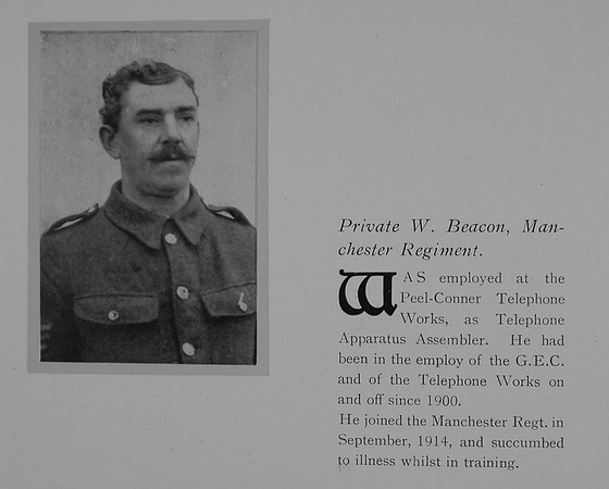 Beacon W Pte 4557 12th Manchester Regiment Obit General Electrical Company Roll Of Honour