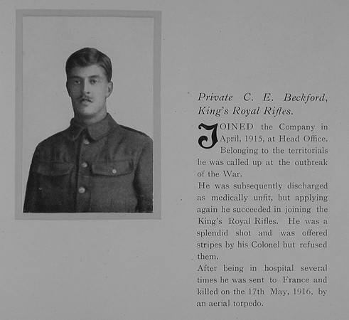 Beckford C E Pte R-14365 2nd Kings Royal Rifle Corps Obit General Electric Company Roll Of Honour