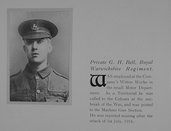 Bell G H Pte 305471 8th Royal Warwickshire Regiment Obit General Electrical Company Roll Of Honour