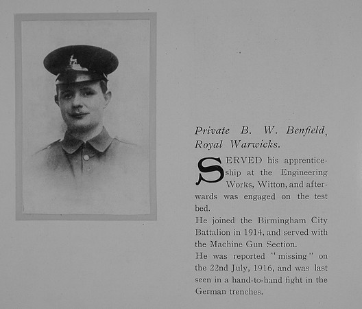 Benfield B W Pte 510 14th Royal Warwickshire Regiment Obit General Electrical Company Roll Of Honour