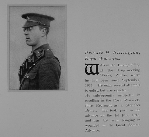 Billington H Pte 240446 6th Royal Warwickshire Regiment Obit General Electrical Company Roll Of Honour