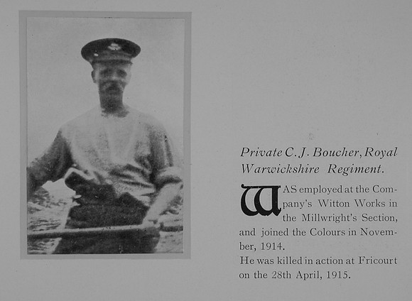 Boucher C J Pte 4021 2nd Royal Warwickshire Regiment Obit General Electrical Company Roll Of Honour