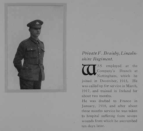 Braisby F Pte 49688 10th Lincolnshire Regiment Obit General Electrical Company Roll Of Honour