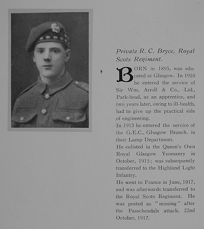 Bryce R Pte 270894 16th Royal Scots Obit General Electrical Company Roll Of Honour