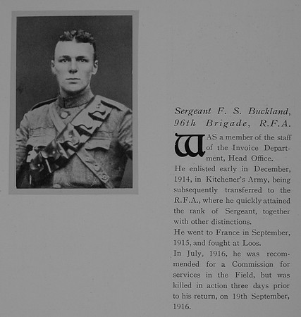 Buckland F S Sergt 47076 Royal Field Artillery Obit General Electrical Company Roll Of Honour