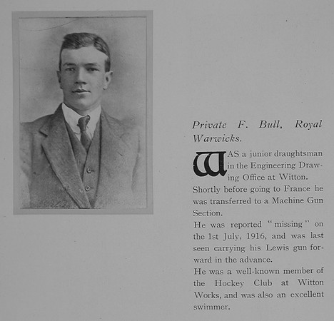 Bull F Pte 305313 8th Royal Warwickshire Regiment Obit General Electrical Company Roll Of Honour