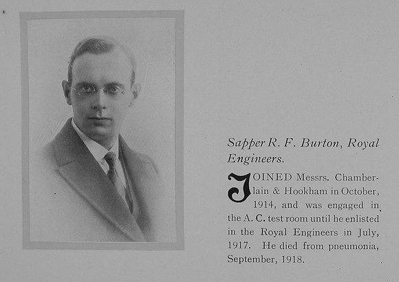 Burton R F Sapper 267889 Royal Engineers Obit General Electrical Company Roll Of Honour