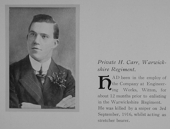 Carr H Pte 15-1379 16th Royal Warwickshire Regiment Obit General Electric Company Roll Of Honour