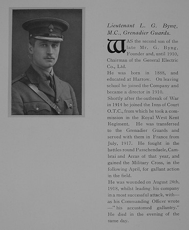 Byng L G Lt MC 1st Grenandier Guards Obit General Electrical Company Roll Of Honour