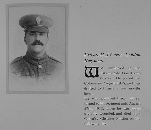 Carter H J Pte 233184 2nd London Regiment Obit General Electrical Company Roll Of Honour