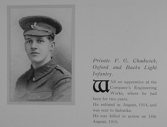 Chadwick F G Pte 13729 7th Oxford Bucks LI Obit General Electrical Company Roll Of Honour