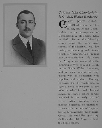 Chamberlain J Captain MC 3rd South Wales Borderers Attd 14th Welsh Regt Obit General Electrical Company Roll Of Honour