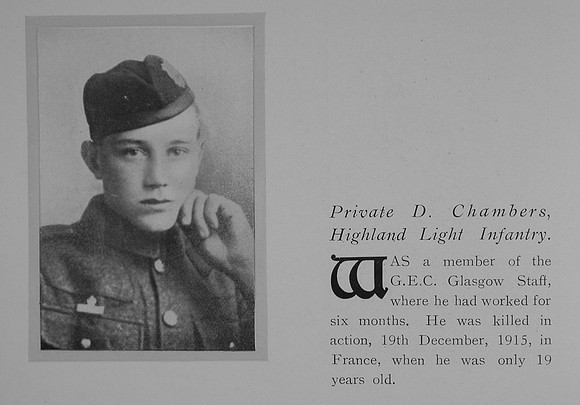 Chambers D Pte 2937 7th Highland Light Infantry Obit General Electrical Company Roll Of Honour