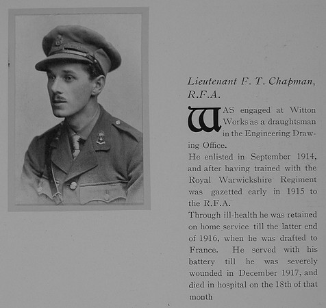 Chapman F T Lt Royal Field Artillery Obit General Electrical Company Roll Of Honour