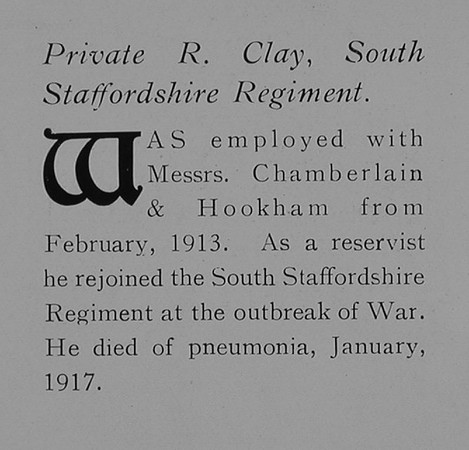 Clay R Pte South Staffordshire Regiment Short Obit General Electrical Company Roll Of Honour