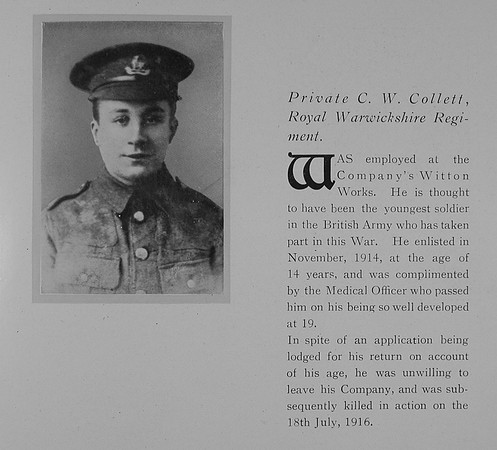 Collett C W Pte 9673 9th Royal Warwickshire Regiment Obit General Electrical Company Roll Of Honour