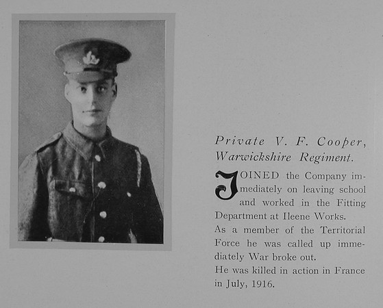 Cooper V F Pte 2349 6th Royal Warwickshire Regiment Obit General Electrical Company Roll Of Honour