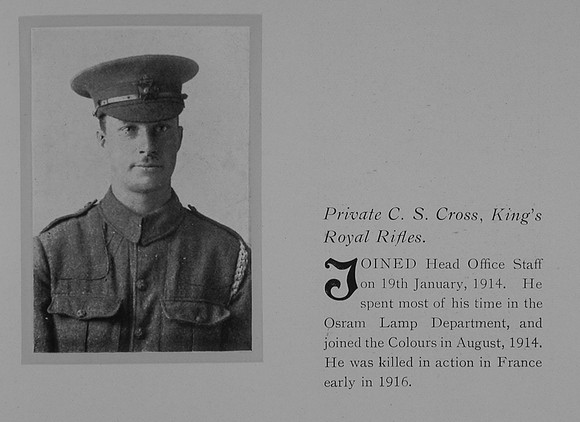 Cross C S Pte 2900 9th London Regiment Obit General Electrical Company Roll Of Honour