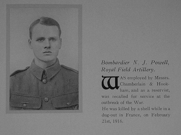 Powell N J Bmdr Royal Field Artillery General Electrical Company Roll Of Honour