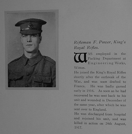 Power F Rfn A-203013 8th Kings Royal Rifle Corps General Electrical Company Roll Of Honour