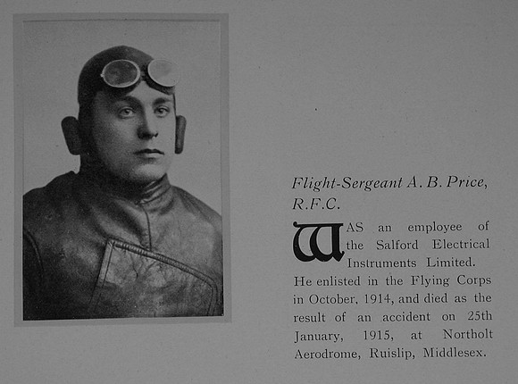 Price A B Flight Sergt 2267 Royal Flying Corps General Electrical Company Roll Of Honour