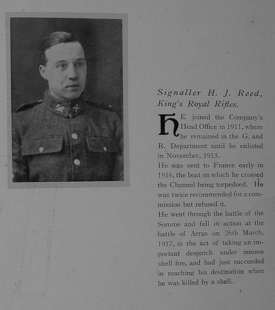 Reed H J Sig C-9763 20th Kings Royal Rifle Corps General Electrical Company Roll Of Honour