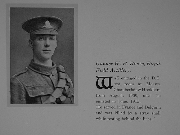 Rouse W H Gnr Royal Field Artillery General Electric Company Roll Of Honour