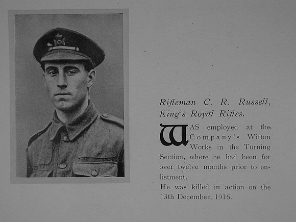 Russell C R Rfn R-193 10th Kings Royal Rifle Corps General Electric Company Roll Of Honour