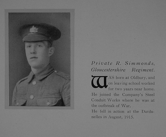 Simmonds R Pte 11183 7th Gloucestershire Regiment General Electric Company Roll Of Honour