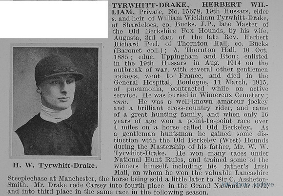 Tyrwhitt-Drake H W Pte 15678 19th Hussars Obit