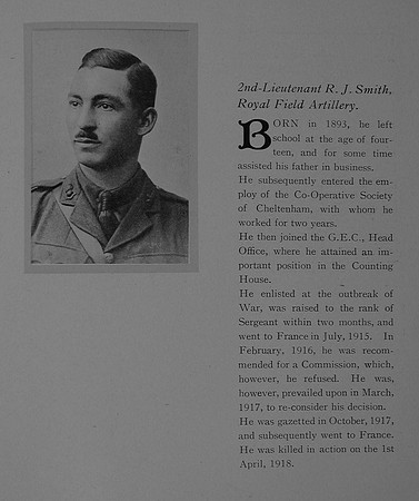 Smith R J 2nd Lt Royal Field Artillery General Electric Company Roll Of Honour