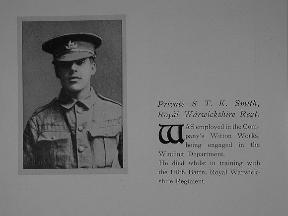 Smith S T K Pte 9th Royal Warwickshire Regt General Electric Company Roll Of Honour
