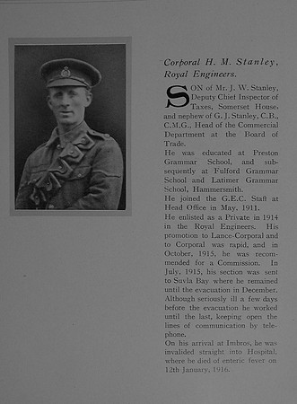 Stanley H M Cpl 70318 Royal Engineers General Electric Company Roll Of Honour