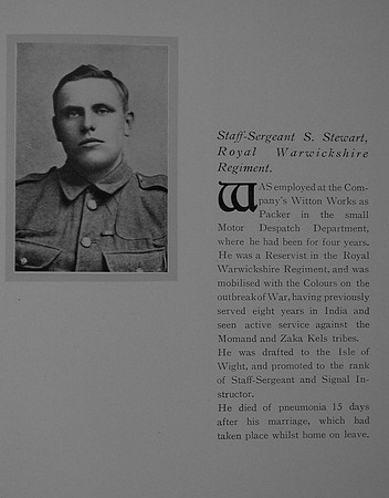 Stewart S Staff Sergt 8121 3rd Royal Warwickshire Regiment General Electric Company Roll Of Honour