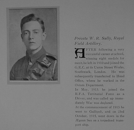 Sully W Pte 1218 Royal Field Artillery General Electric Company Roll Of Honour