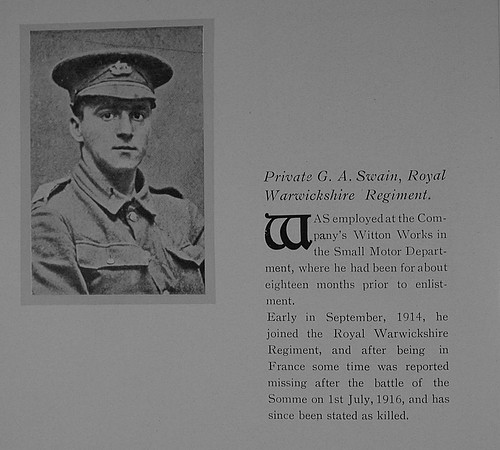 Swain G A Pte 2575 8th Royal Warwickshire Regiment General Electric Company Roll Of Honour