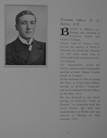 Sutton E A WO HMT City Of Dundee RNR General Electric Company Roll Of Honour