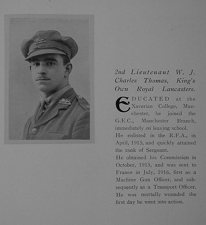 Thomas W J C 2nd Lt 11th Kings Own General Electric Company Roll Of Honour