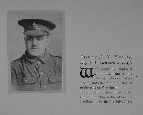 Tweedy J Pte 4260 8th Royal Warwickshire Regiment General Electric Company Roll Of Honour
