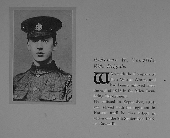 Venville W Rfn S-1459 12th Rifle Brigade The General Electric Company Roll Of Honour