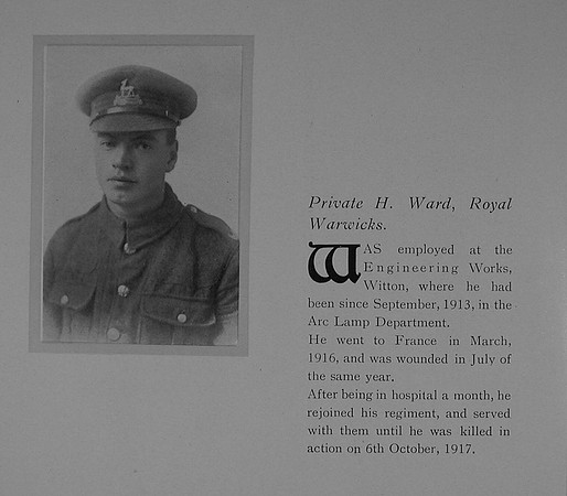Ward H Pte 16/1733 Royal Warwickshire Regiment The General Electric Company Roll Of Honour