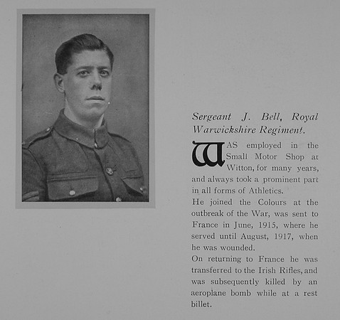 Bell J Sergt 52407 15th Royal Irish Rifles Formerly 1498 R Warwick Regt Obit General Electrical Company Roll Of Honour