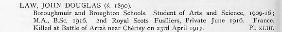 Law J D Pte 2nd Royal Scots Fusiliers Obit